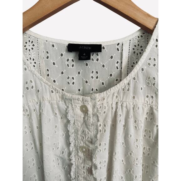 J Crew Cotton Eyelet Button Front Pockets Short Ruffle Sleeve Ivory Mini Dress 4 - Picture 6 of 10